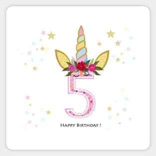 Fifth birthday candle. Four. Unicorn Birthday invitation Sticker